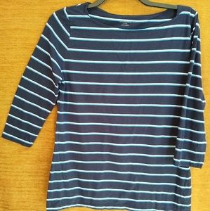 3/4 Sleeve Blue Striped Top